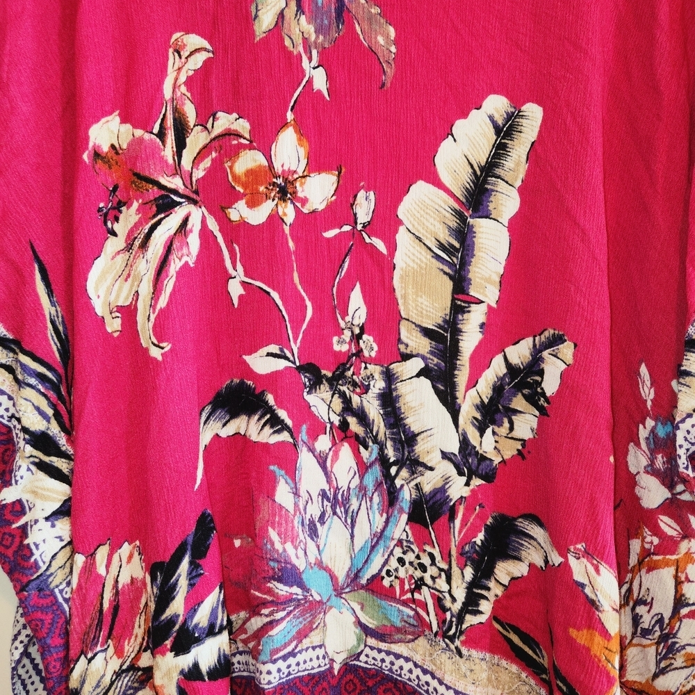 Vince Camuto Vibrant Multicolored Floral Kimono Pink Tassels One Size Boho Beach - Picture 6 of 12